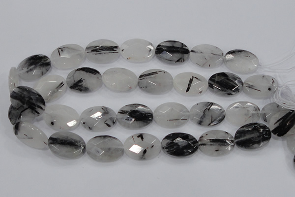 CRU91 15.5 inches 15*20mm faceted oval black rutilated quartz beads