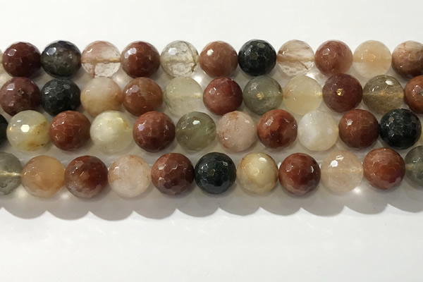 CRU915 15.5 inches 12mm faceted round mixed rutilated quartz beads
