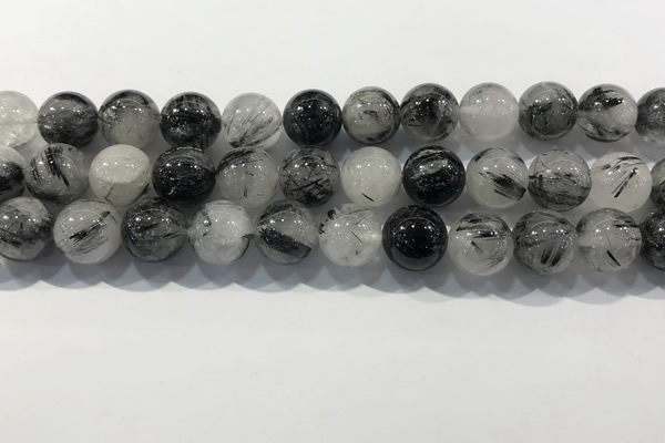 CRU932 15.5 inches 14mm round black rutilated quartz beads wholesale