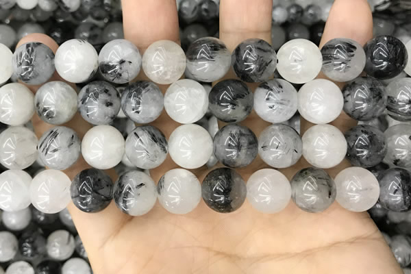 CRU964 15.5 inches 12mm round black rutilated quartz beads