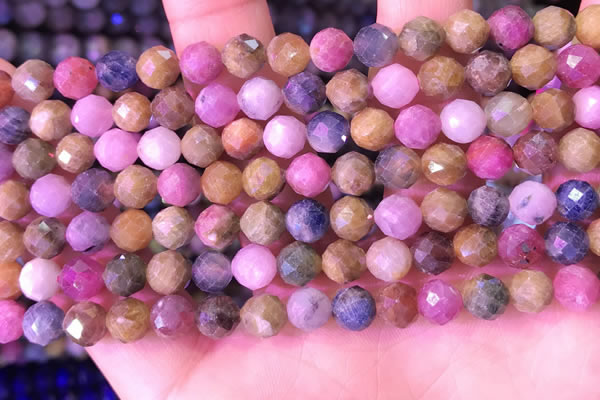 CRZ1141 15.5 inches 7mm faceted round ruby sapphire beads