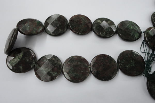 CRZ220 15.5 inches 35mm faceted coin ruby zoisite gemstone beads