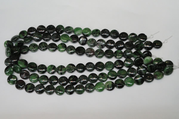 CRZ24 15.5 inches 12mm flat round ruby zoisite gemstone beads