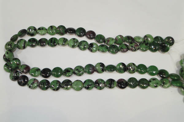 CRZ470 15.5 inches 12mm flat round ruby zoisite gemstone beads