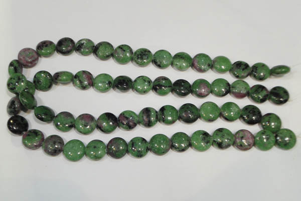 CRZ471 15.5 inches 14mm flat round ruby zoisite gemstone beads