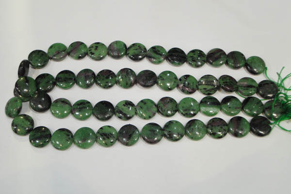 CRZ472 15.5 inches 16mm flat round ruby zoisite gemstone beads