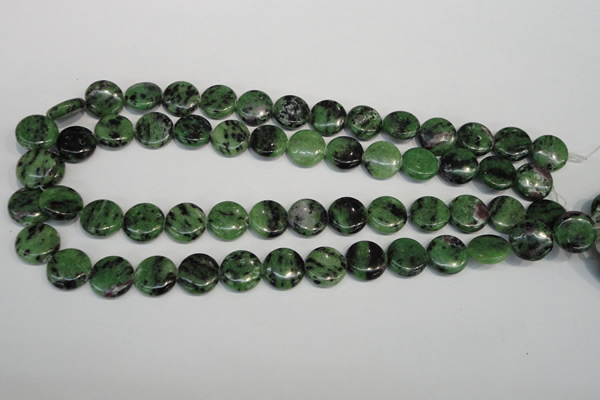 CRZ55 15.5 inches 14mm flat round ruby zoisite gemstone beads