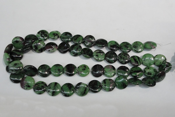 CRZ56 15.5 inches 16mm flat round ruby zoisite gemstone beads