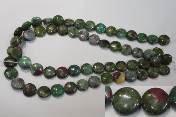 CRZ623 15.5 inches 14mm flat round New ruby zoisite gemstone beads