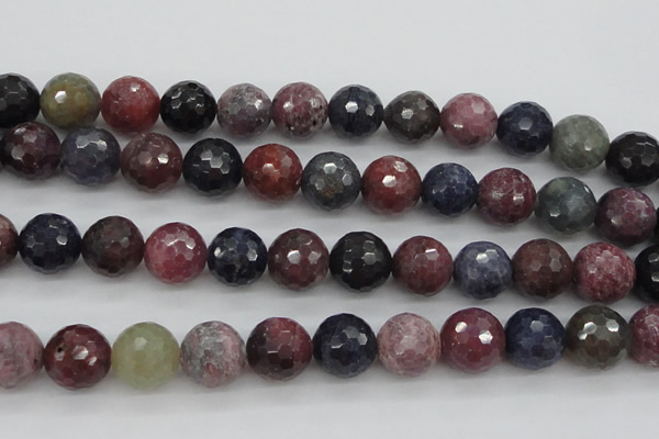 CRZ884 15.5 inches 12mm faceted round natural ruby sapphire beads