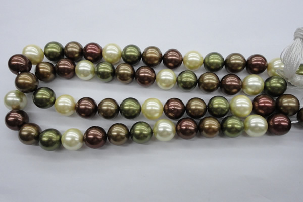 CSB1128 15.5 inches 14mm round mixed color shell pearl beads