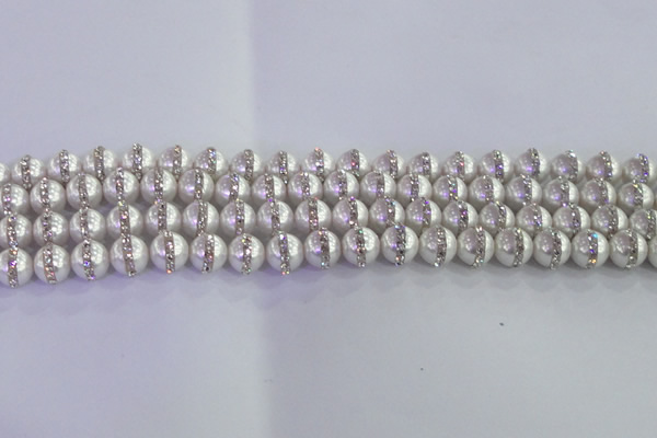 CSB1500 15.5 inches 6mm round shell pearl with rhinestone beads