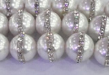 CSB1502 15.5 inches 10mm round shell pearl with rhinestone beads