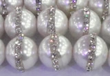 CSB1504 15.5 inches 14mm round shell pearl with rhinestone beads