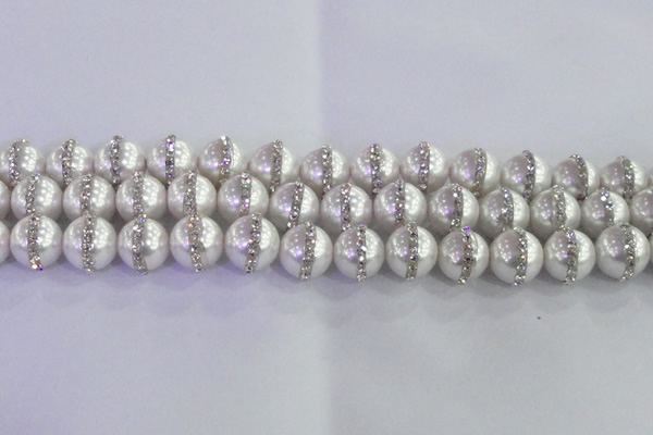 CSB1504 15.5 inches 14mm round shell pearl with rhinestone beads