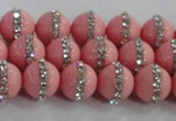 CSB1505 15.5 inches 6mm round shell pearl with rhinestone beads
