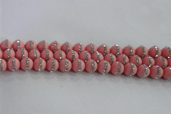 CSB1509 15.5 inches 14mm round shell pearl with rhinestone beads