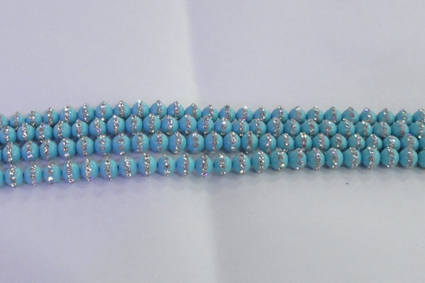 CSB1510 15.5 inches 6mm round shell pearl with rhinestone beads