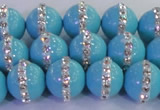 CSB1514 15.5 inches 14mm round shell pearl with rhinestone beads