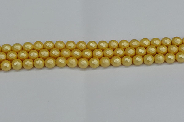 CSB1812 15.5 inches 8mm faceetd round matte shell pearl beads