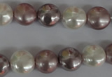 CSB184 15.5 inches 12mm flat round mixed color shell pearl beads