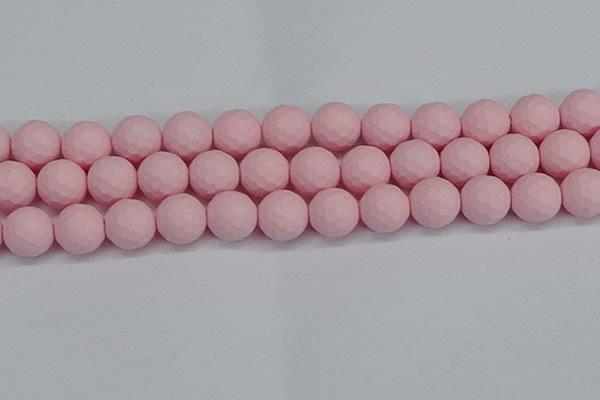 CSB1845 15.5 inches 14mm faceetd round matte shell pearl beads