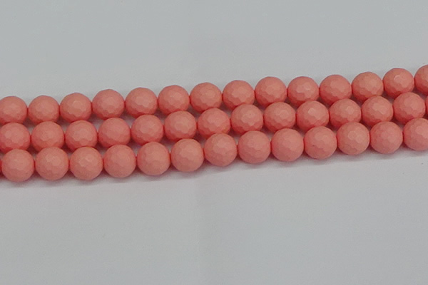 CSB1854 15.5 inches 12mm faceetd round matte shell pearl beads