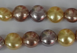 CSB186 15.5 inches 12mm flat round mixed color shell pearl beads