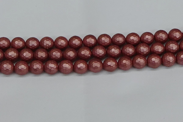 CSB1865 15.5 inches 14mm faceetd round matte shell pearl beads