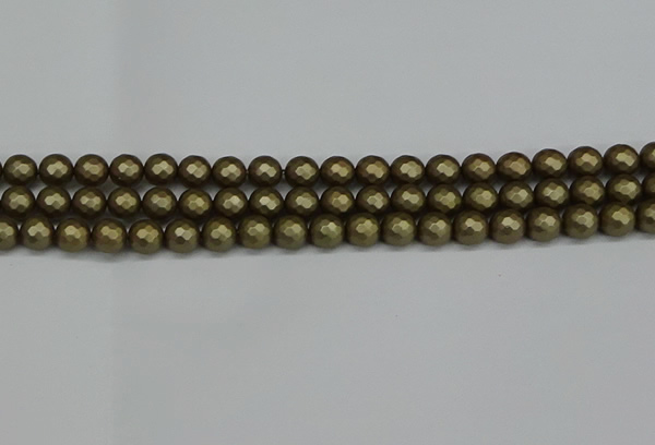 CSB1911 15.5 inches 6mm faceted round matte shell pearl beads
