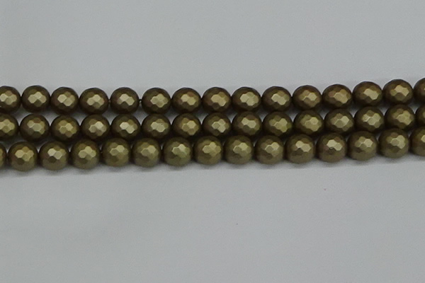 CSB1913 15.5 inches 10mm faceted round matte shell pearl beads