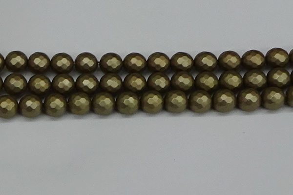 CSB1915 15.5 inches 14mm faceted round matte shell pearl beads