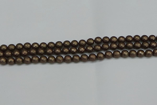 CSB1921 15.5 inches 6mm faceted round matte shell pearl beads