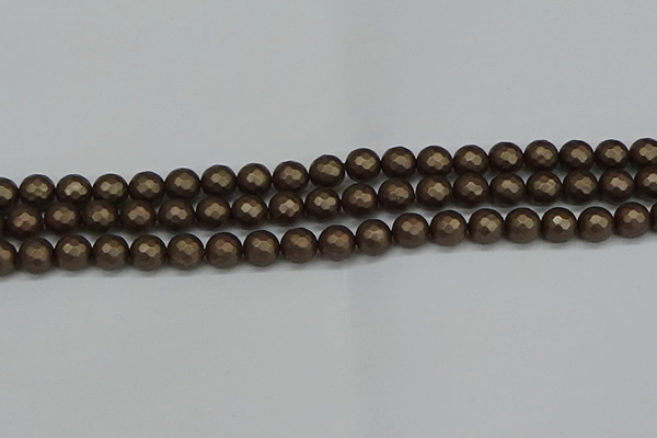 CSB1922 15.5 inches 8mm faceted round matte shell pearl beads