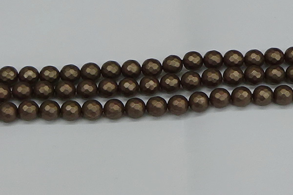 CSB1925 15.5 inches 14mm faceted round matte shell pearl beads
