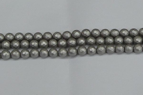 CSB1954 15.5 inches 12mm faceted round matte shell pearl beads