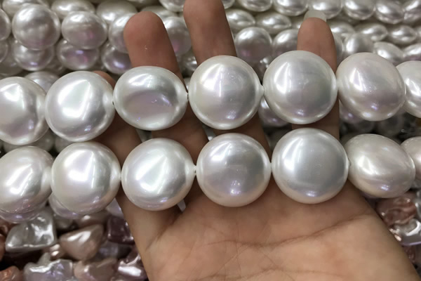 CSB2131 15.5 inches 25mm flat round shell pearl beads wholesale