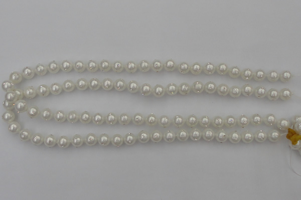 CSB427 15.5 inches 12mm round shell pearl with rhinestone beads