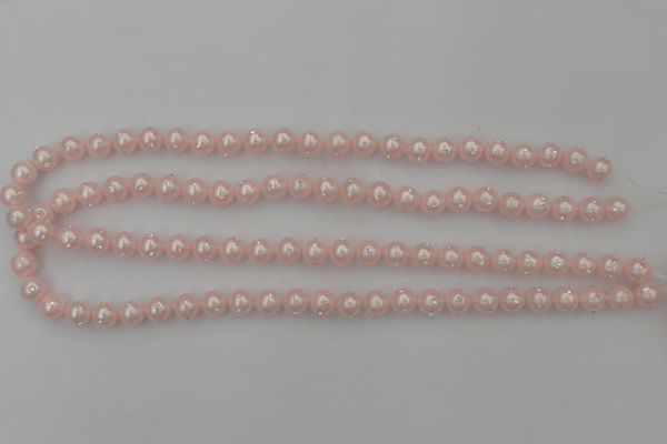 CSB429 15.5 inches 8mm round shell pearl with rhinestone beads