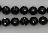 CSB444 15.5 inches 14mm round shell pearl with rhinestone beads