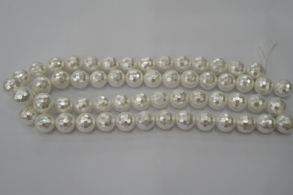 CSB454 15.5 inches 14mm faceted round shell pearl beads