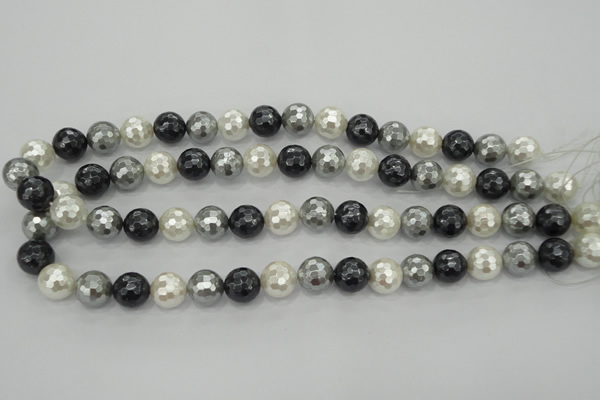 CSB472 15.5 inches 12mm faceted round mixed color shell pearl beads