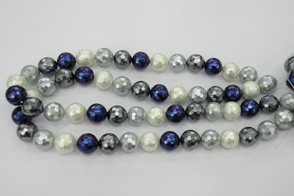 CSB482 15.5 inches 12mm faceted round mixed color shell pearl beads