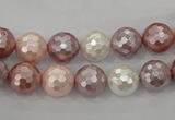 CSB491 15.5 inches 10mm faceted round mixed color shell pearl beads