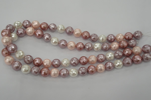CSB492 15.5 inches 12mm faceted round mixed color shell pearl beads