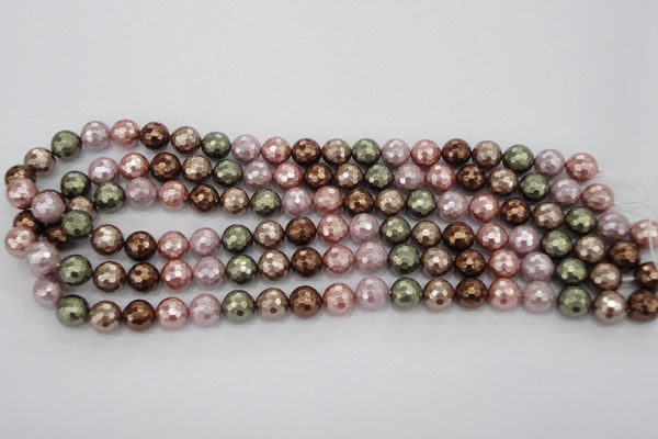 CSB501 15.5 inches 10mm faceted round mixed color shell pearl beads