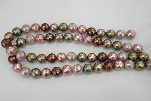 CSB503 15.5 inches 14mm faceted round mixed color shell pearl beads