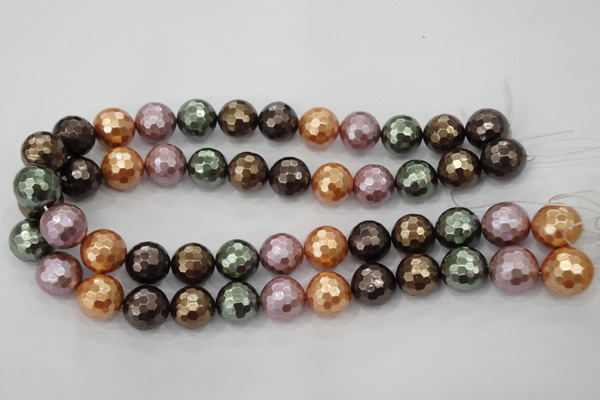 CSB512 15.5 inches 12mm faceted round mixed color shell pearl beads