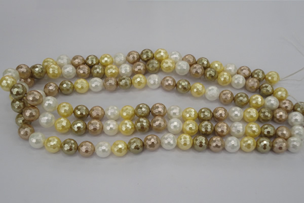 CSB521 15.5 inches 10mm faceted round mixed color shell pearl beads