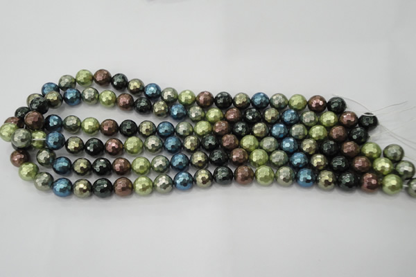 CSB531 15.5 inches 10mm faceted round mixed color shell pearl beads